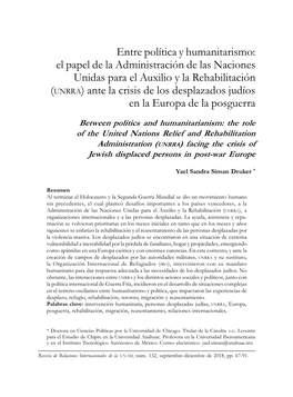 El Papel De La Administración De Las Naciones Unidas Para El Auxilio Y La Rehabilitación (UNRRA) Ante La Crisis De Los Desplazados Judíos En La Europa De La Posguerra