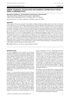 Arsenic Tolerance, Accumulation and Elemental Distribution in Twelve Ferns: a Screening Study