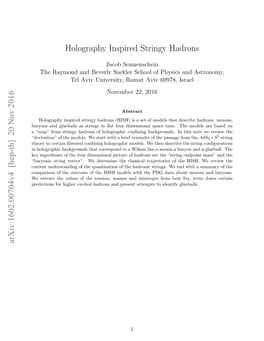 Holography Inspired Stringy Hadrons Arxiv:1602.00704V4 [Hep-Th] 20