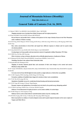 General Table of Contents (Vol. 16, 2019)