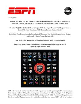 ESPN on ABC Monday Night Football NFL Schedule 2021