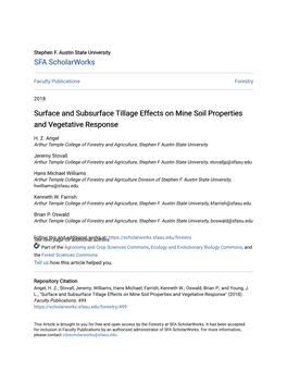 Surface and Subsurface Tillage Effects on Mine Soil Properties and Vegetative Response