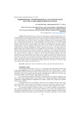 Morphometric and Physiological Analysis of Fagus Sylvatica and Carpinus Betulus Leaves