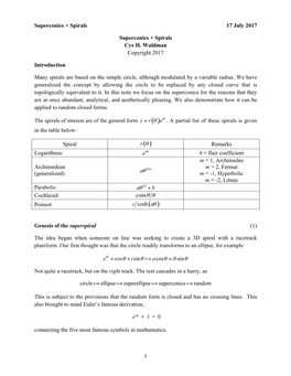 Superconics + Spirals 17 July 2017 1 Superconics + Spirals Cye H