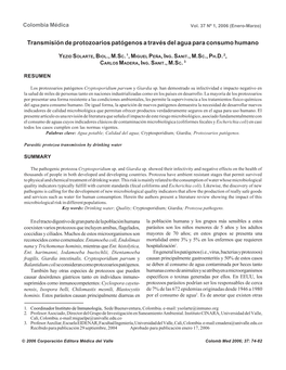 Transmisión De Protozoarios Patógenos a Través Del Agua Para Consumo Humano