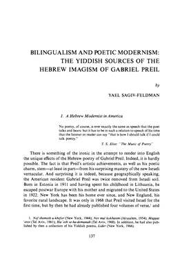 The Yiddish Sources of the Hebrew Imagism of Gabriel Preil