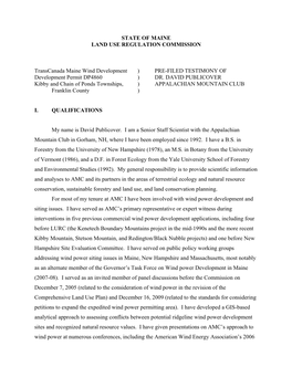 Pre-Filed Testimony of Dr. David Publicover