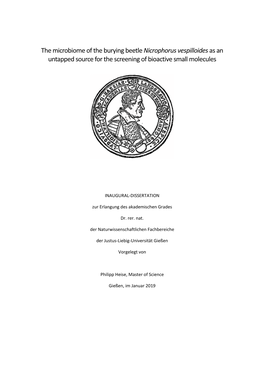 The Microbiome of the Burying Beetle Nicrophorus Vespilloides As an Untapped Source for the Screening of Bioactive Small Molecules