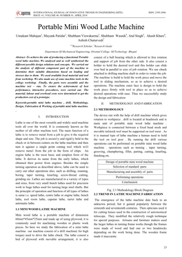 Portable Mini Wood Lathe Machine Umakant Mahajan1, Mayank Patidar2, Shubham Viswakarma3, Shubham Wasnik4, Atal Singh5, Akash Khare6, Ashish Chaturvedi7