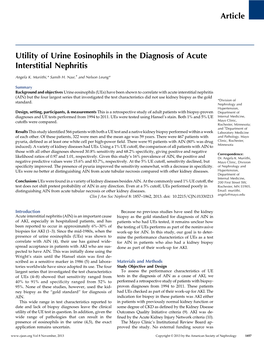 Article Utility of Urine Eosinophils in the Diagnosis of Acute Interstitial