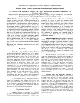 Proceedings, 10Th World Congress of Genetics Applied to Livestock Production Genomic Regions Affecting Cheese Making Properties