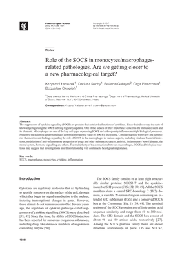 Role of the SOCS in Monocytes/Macrophages- Related