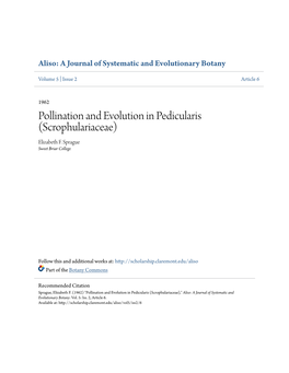 Pollination and Evolution in Pedicularis (Scrophulariaceae) Elizabeth F