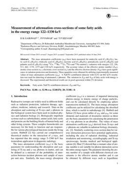 Measurement of Attenuation Cross-Sections of Some Fatty Acids in the Energy Range 122–1330 Kev