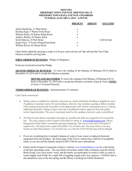 Minutes Freeport Town Council Meeting #01-15 Freeport Town Hall Council Chambers Tuesday, January 6, 2015 – 6:30 P.M