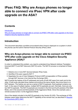 Why Are Avaya Phones No Longer Able to Connect Via Ipsec VPN After Code Upgrade on the ASA?