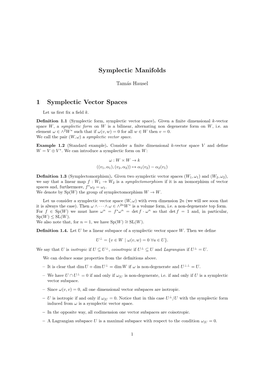 1 Symplectic Vector Spaces