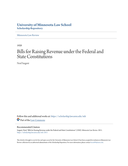 Bills for Raising Revenue Under the Federal and State Constitutions Noel Sargent