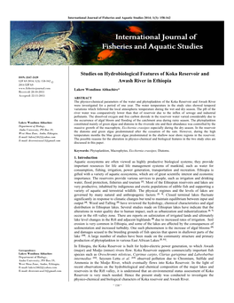 Studies on Hydrobiological Features of Koka Reservoir and Awash River