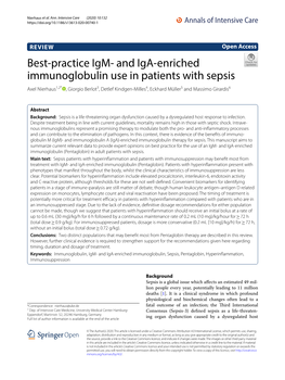 Best-Practice Igm- and Iga-Enriched Immunoglobulin Use in Patients with Sepsis