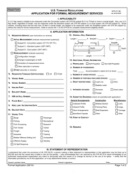 Us Tonnage Regulations Application for Formal Measurement Services