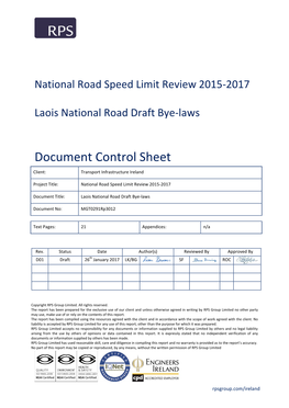 National Roads Draft Speed Limit Bye-Law Schedule 2017