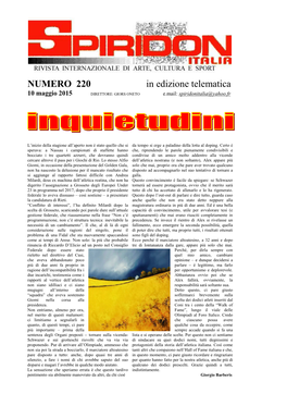 NUMERO 220 in Edizione Telematica 10 Maggio 2015 DIRETTORE: GIORS ONETO E.Mail: Spiridonitalia@Yahoo.Fr