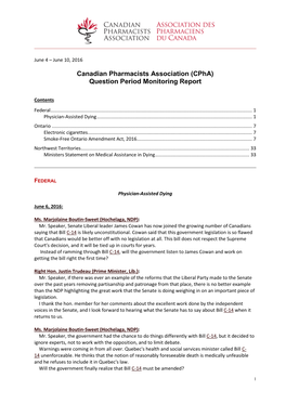 (Cpha) Question Period Monitoring Report