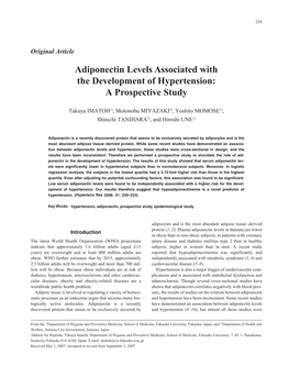 Adiponectin Levels Associated with the Development of Hypertension: a Prospective Study