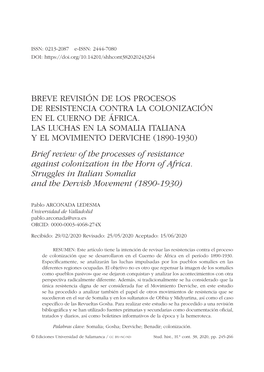 Breve Revisión De Los Procesos De Resistencia Contra La Colonización En El Cuerno De África