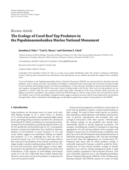 The Ecology of Coral Reef Top Predators in the Papahanaumoku¯ Akea¯ Marine National Monument