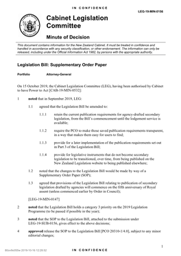 Cabinet Legislation Committee Minute of Decision