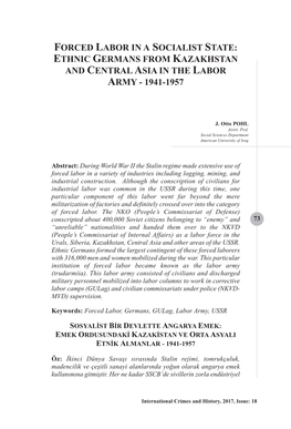 Forced Labor in a Socialist State: Ethnic Germans from Kazakhstan and Central Asia in the Labor Army - 1941-1957