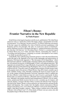 Filson's Boone: Frontier Narrative in the New Republic