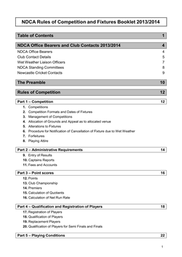 NDCA Rules of Competition and Fixtures Booklet 2013/2014