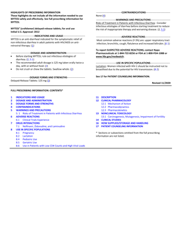 PRESCRIBING INFORMATION ------CONTRAINDICATIONS------These Highlights Do Not Include All the Information Needed to Use None (4) MYTESI Safely and Effectively