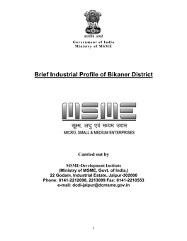 Brief Industrial Profile of Bikaner District