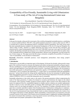 Compatibility of Eco-Friendly, Sustainable Living with Urbanization: a Case-Study of the Art of Living International Center Near Bengaluru