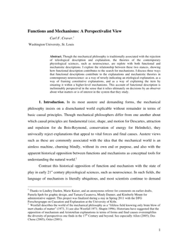 Functions and Mechanisms: a Perspectivalist View Carl F