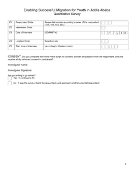 Enabling Successful Migration for Youth in Addis Ababa Quantitative Survey