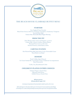 The Beach House Clambake Buffet Menu