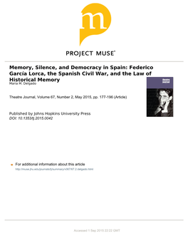 Memory, Silence, and Democracy in Spain: Federico García Lorca, the Spanish Civil War, and the Law of Historical Memory Maria M