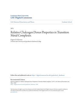 Relative Chalcogen Donor Properties in Transition Metal Complexes. Eugene D