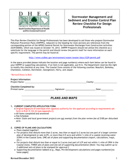 Stormwater Management and Sediment and Erosion Control Plan Review Checklist for Design Professionals