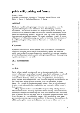 Public Utility Pricing and Finance