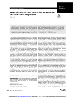 New Functions of Long Noncoding Rnas During EMT and Tumor Progression Chunlai Li