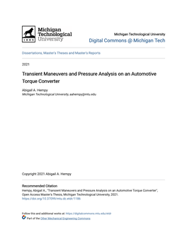 Transient Maneuvers and Pressure Analysis on an Automotive Torque Converter