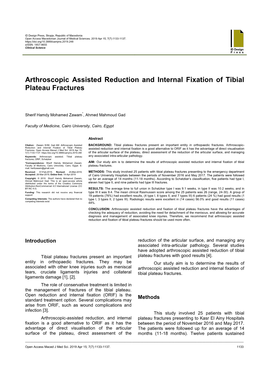 Arthroscopic Assisted Reduction and Internal Fixation of Tibial Plateau Fractures