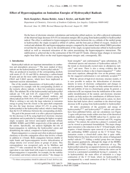 Effect of Hyperconjugation on Ionization Energies of Hydroxyalkyl Radicals