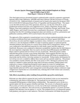 Invasive Species Management Template with an Initial Emphasis on Thrips Sept 18 2008 to Sept 16 2013 Final Report / Osborne &